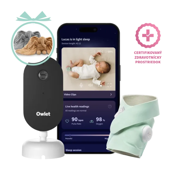 Owlet Dream Duo™ (3. generace) - Owlet Dream SockTM – Chytrá ponožka so zdravotníckou certifikáciou 0-18 mesiacov (Svetlo zelená) + Owlet Dream Sight™