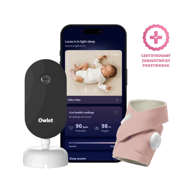 Owlet Dream Duo™ (3. generace) - Owlet Dream SockTM – Chytrá ponožka so zdravotníckou certifikáciou 0-18 mesiacov (Matne ružová) + Owlet Dream Sight™