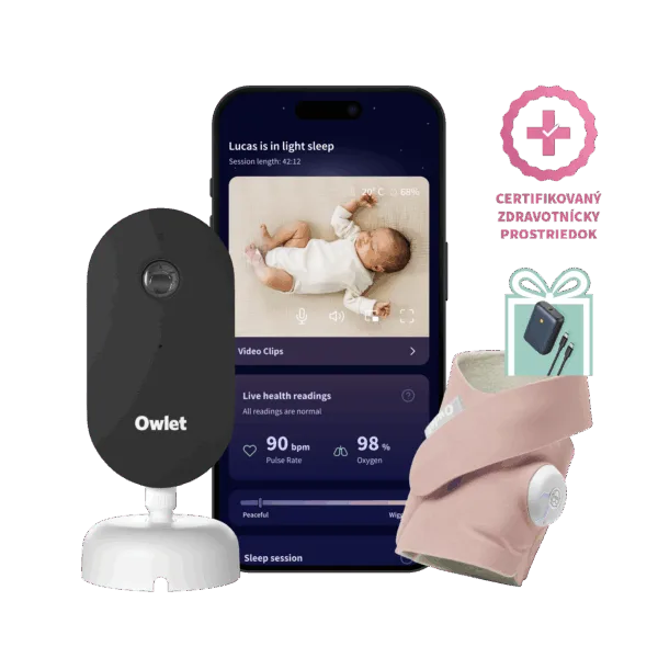 Owlet Dream Duo™ (3. generace) - Owlet Dream SockTM – Chytrá ponožka so zdravotníckou certifikáciou 0-18 mesiacov (Matne ružová) + Owlet Dream Sight™