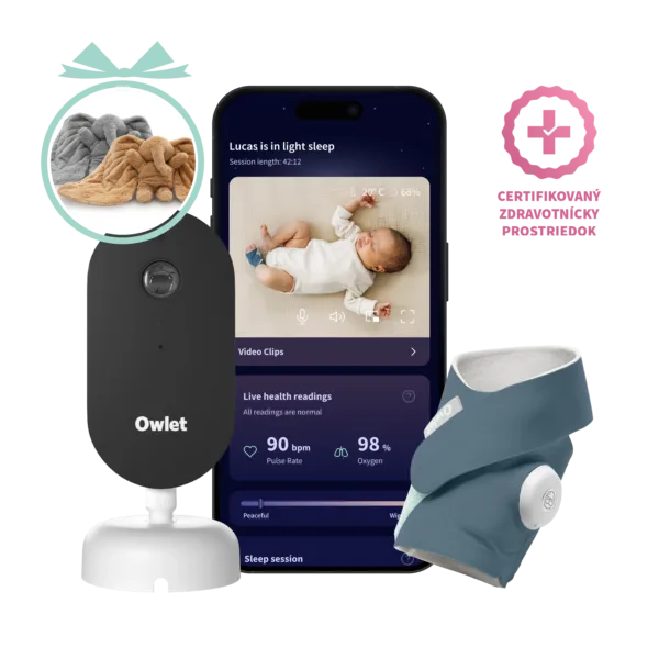 Owlet Dream Duo™ (3. generace) - Owlet Dream SockTM – Chytrá ponožka so zdravotníckou certifikáciou 0-18 mesiacov (Modrá) + Owlet Dream Sight™