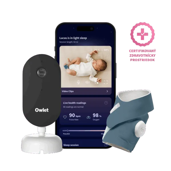 Owlet Dream Duo™ (3. generace) - Owlet Dream SockTM – Chytrá ponožka so zdravotníckou certifikáciou 0-18 mesiacov (Modrá) + Owlet Dream Sight™