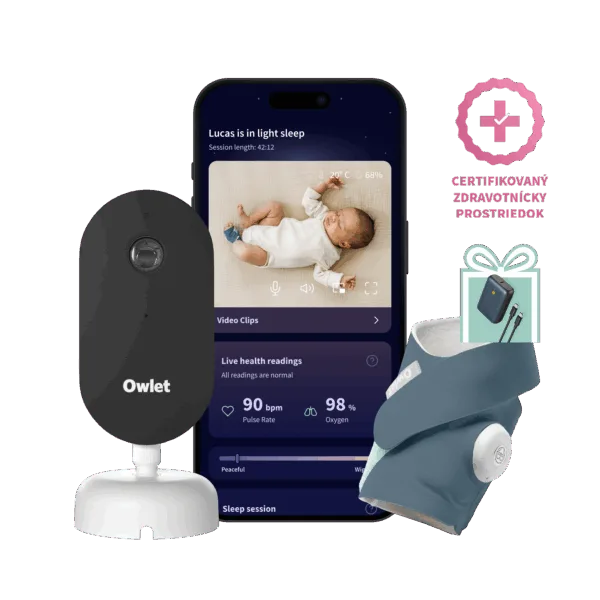 Owlet Dream Duo™ (3. generace) - Owlet Dream SockTM – Chytrá ponožka so zdravotníckou certifikáciou 0-18 mesiacov (Modrá) + Owlet Dream Sight™